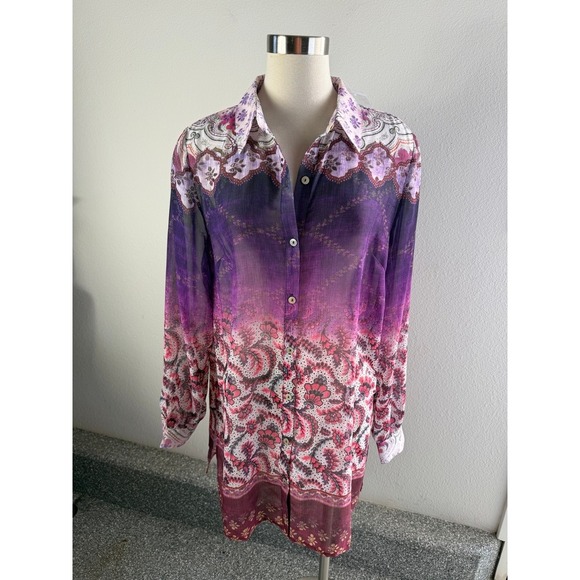 Susan Graver Tops - NEW Susan Graver Womens Medium Pink Purple Paisley Button Up Shirt Blouse